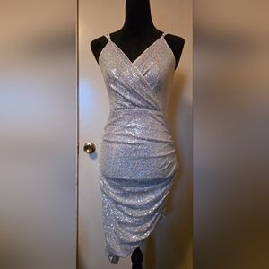 Grace Karin Sparkling Sequins Silver Party Cocktail Dress Sz S Pre-owned